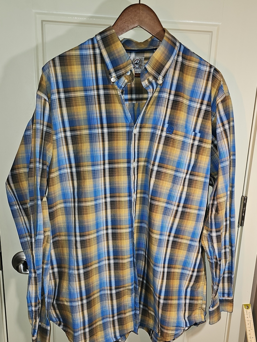 Cinch Men's Plaid Button-Down Shirt — Blue and Gold Size L